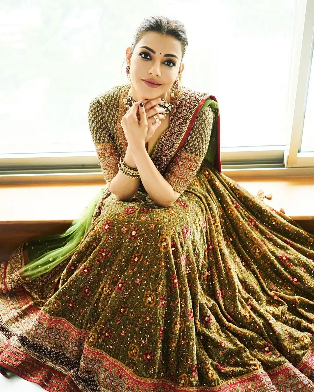 Kajal Aggarwal Wearing Beautiful Green Lehenga Choli